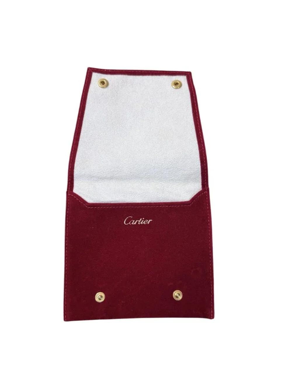 Cartier Red Suede Snap Closure Jewelry Pouch Travel Case Made In Spain